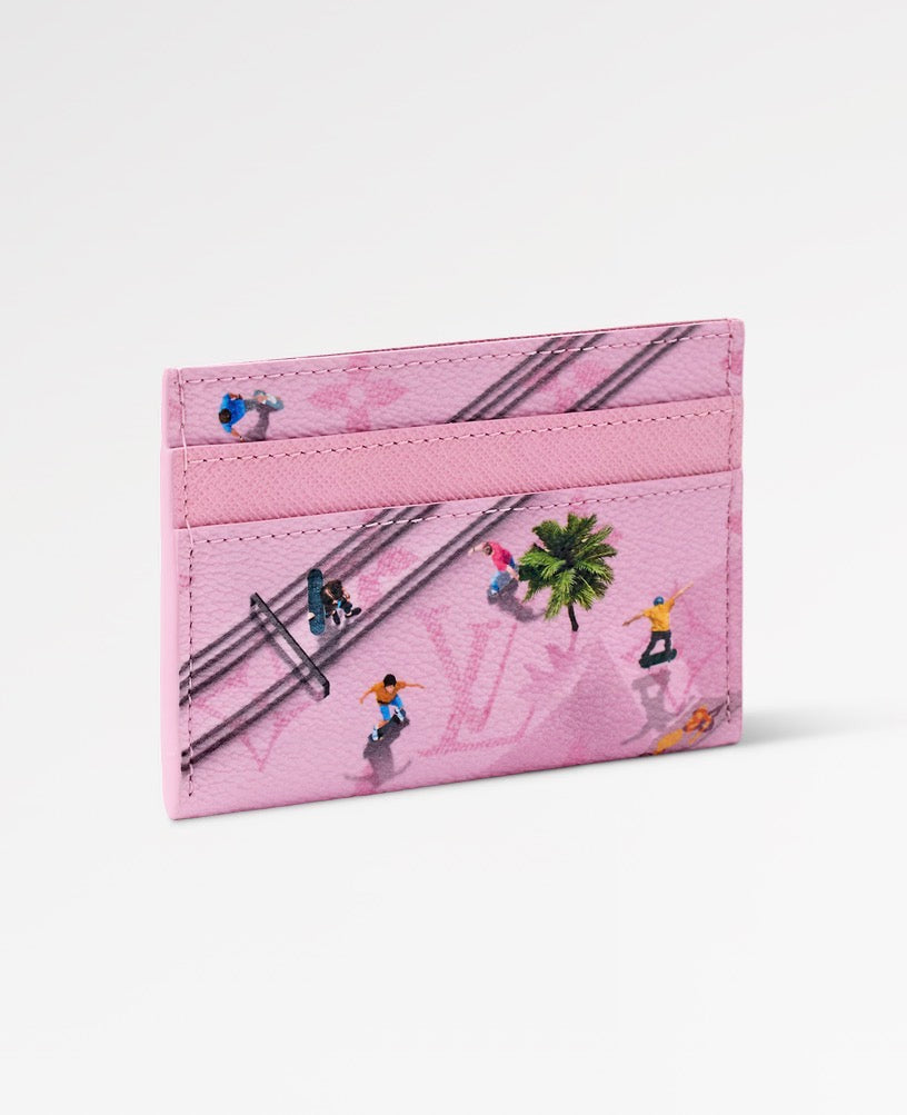 LV Monogram Double Card Holder Skateboard Pink
