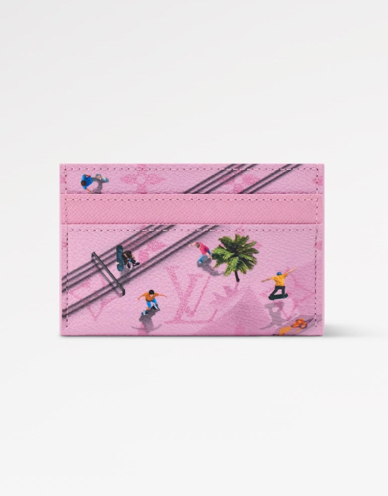 LV Monogram Double Card Holder Skateboard Pink