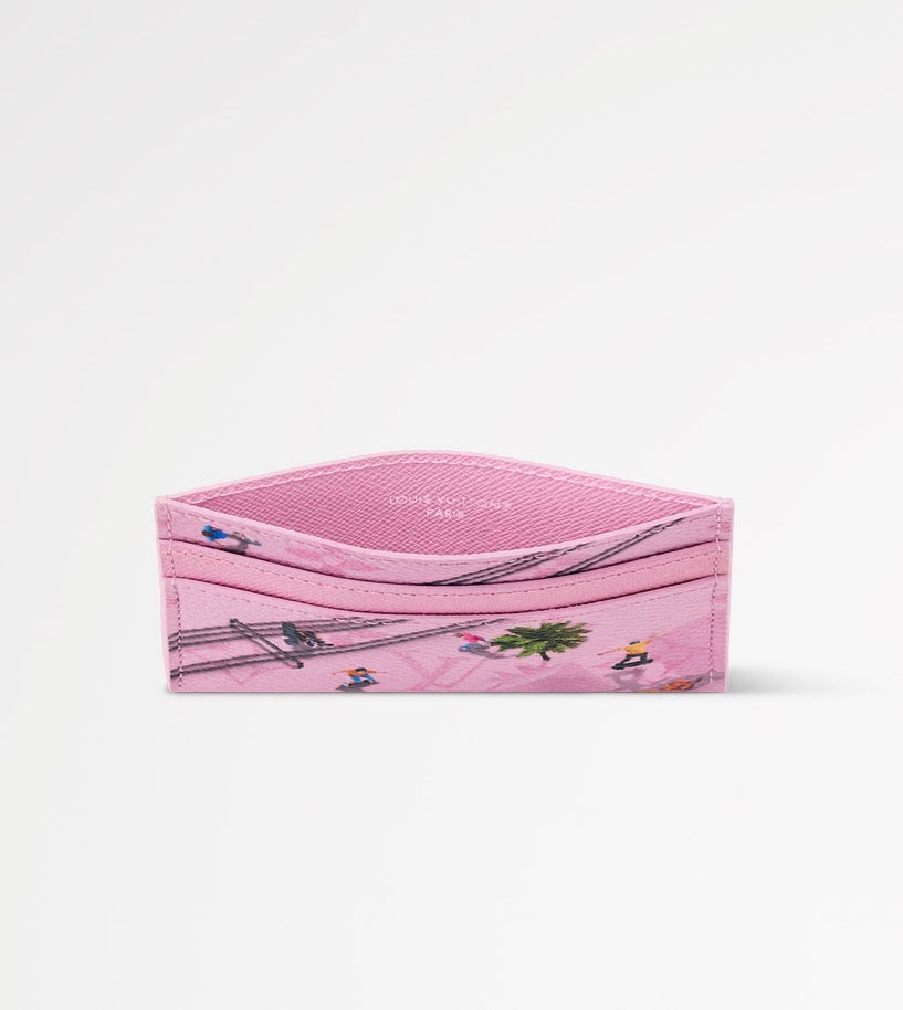 LV Monogram Double Card Holder Skateboard Pink