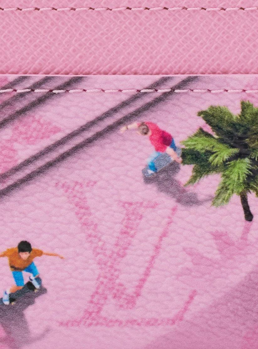 LV Monogram Double Card Holder Skateboard Pink